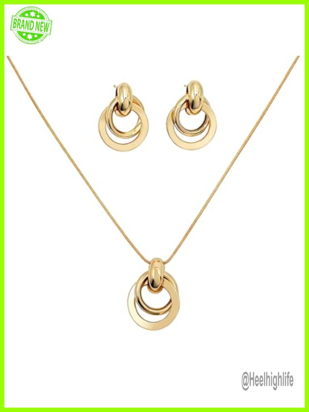 14K Gold Plated Knot Jewelry Set Necklace & Drop Earrings Stainless Steel